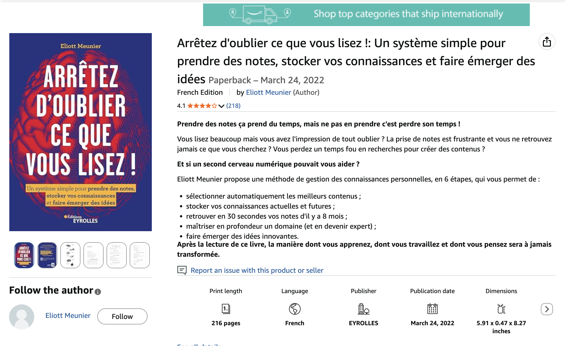 Capture d'écran Amazon du livre d'Eliott Meunier